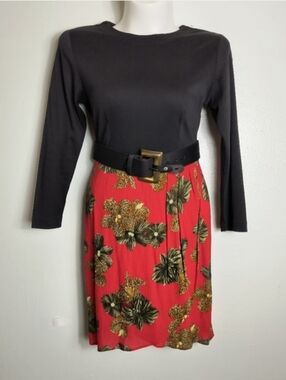 Carole Little Size 10 Y2K Faux Wrap Combo Dress Belted 10 Animal Print Floral